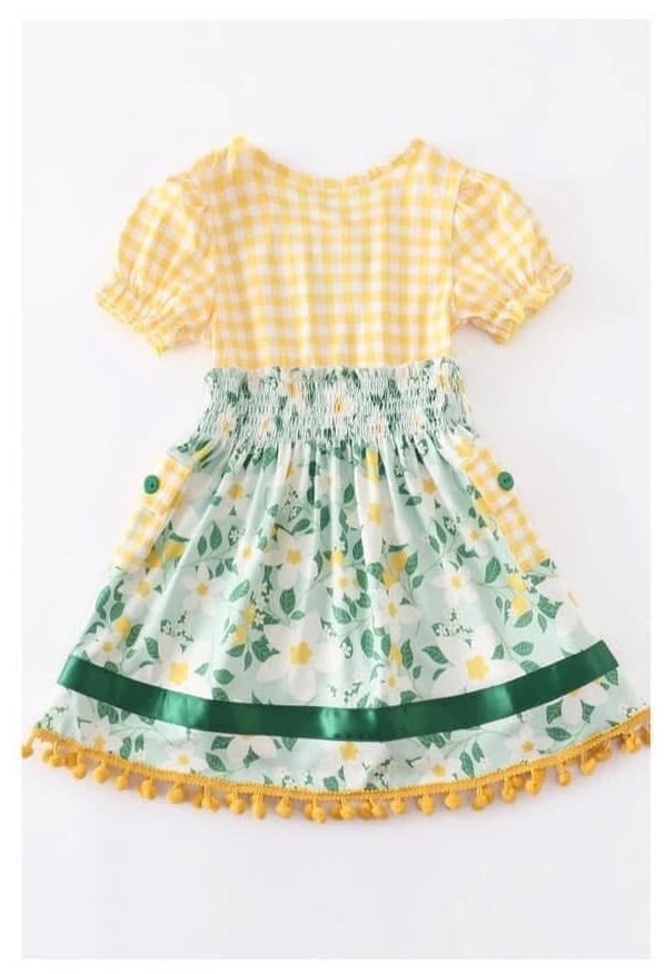 Yellow Gingham and Green Floral Pocket Twirl