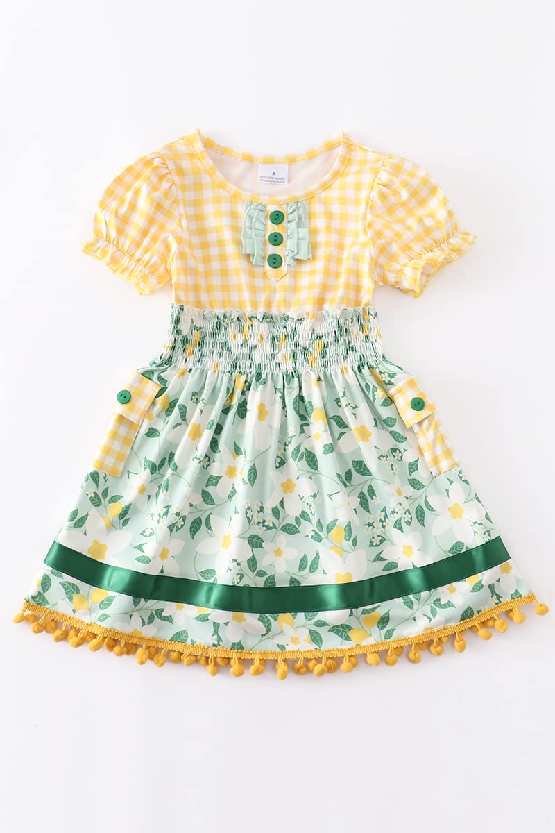 Yellow Gingham and Green Floral Pocket Twirl